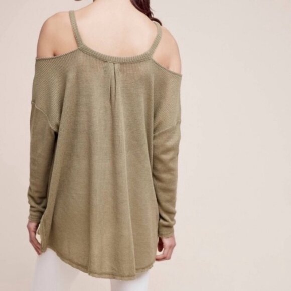 ANTHROPOLOGIE Deletta Millipa Cold Shoulder Waffle Knit Olive Swing Top - Med - Picture 3 of 13
